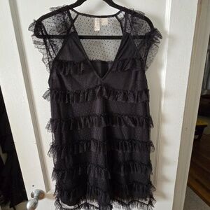 H & M Black Ruffle-trimmed Tulle Dress - Size M